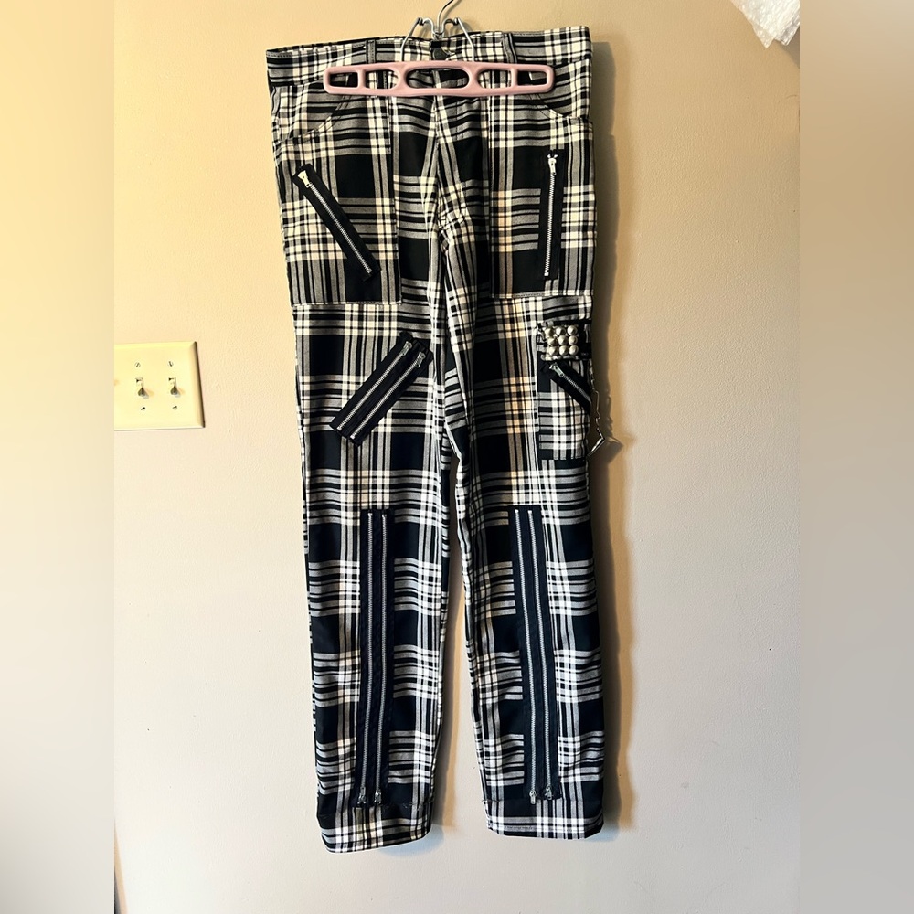 Tiger of London 32”x32” black and white plaid zip bondage pants. - Picture 2 of 10